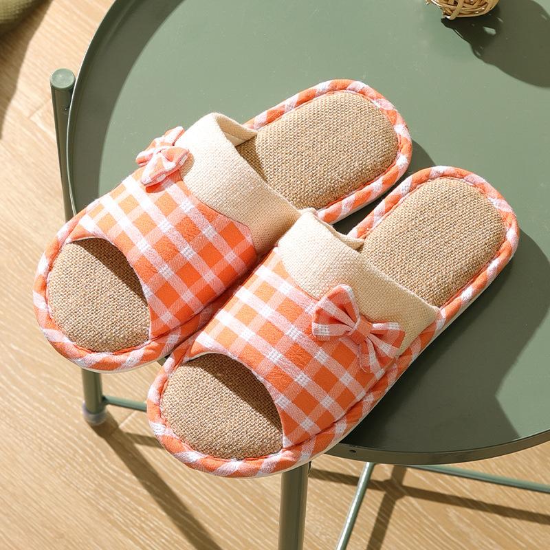 2021 linen slippers female new couple home interior slippers non slip cotton thick summer home cool slippers