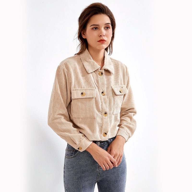 popular in autumn and winter of 2021 fashion corduroy shirt coat spot womens wear