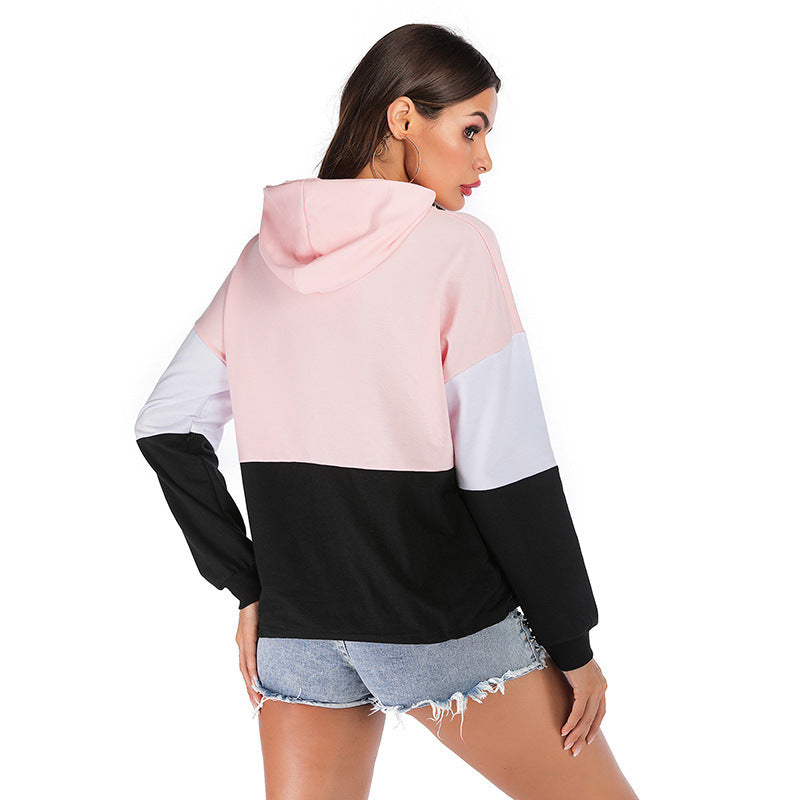 autumn style stitched hooded zipper pullover long sleeve bottomed womens sweater casual