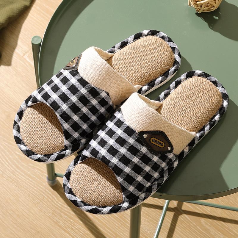 2021 linen slippers female new couple home interior slippers non slip cotton thick summer home cool slippers