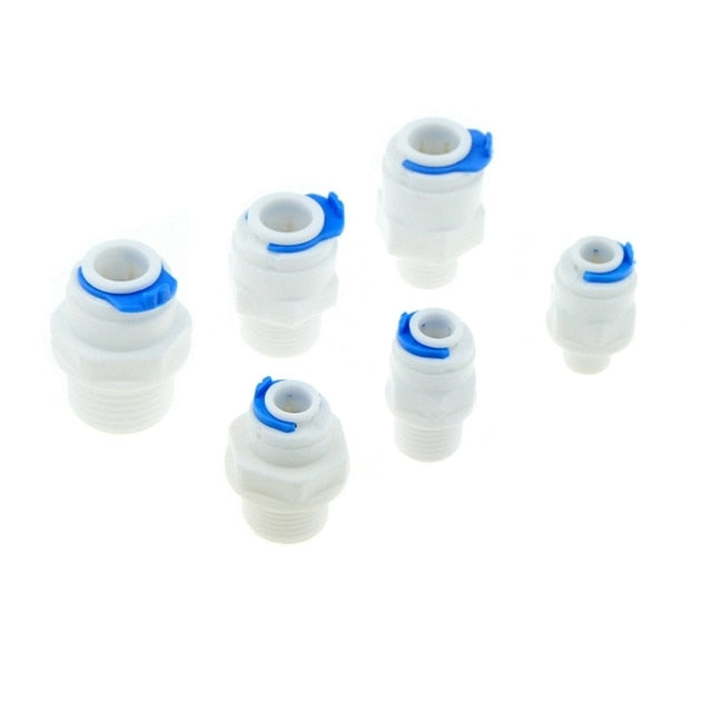 RO Water Quick Pipe Fitting 1/4 3/8 OD Hose 1/8 1/4 1/2 3/8 Male Female Thread Plastic Connector Reverse Osmosis Water Purifies