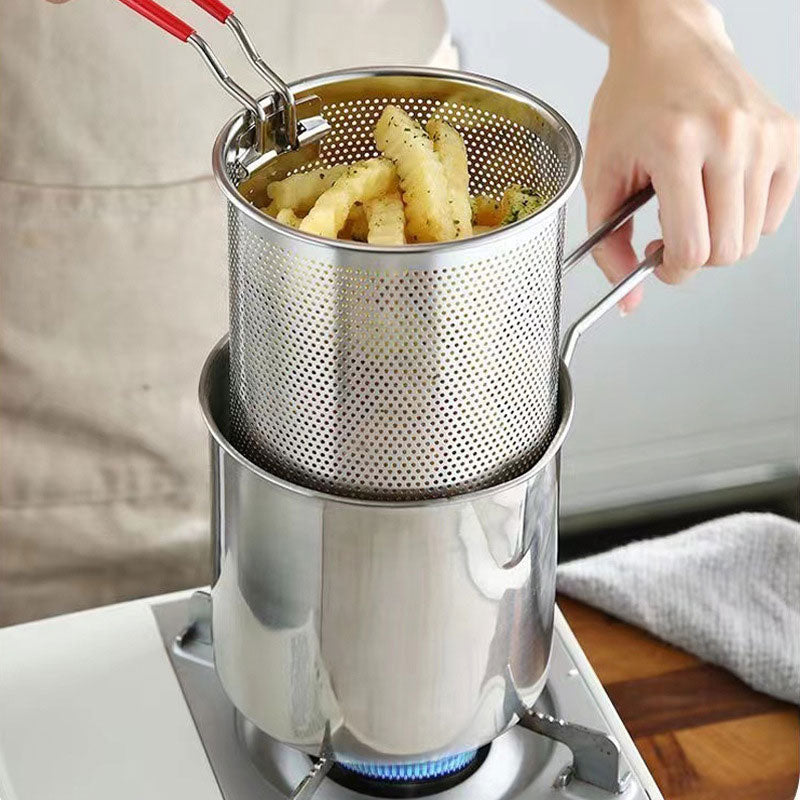 Stainless Steel Deep Frying Pot Tempura French Fries Fryer With Strainer Chicken Fried Pans Kitchen Cooking Tool fritadeira