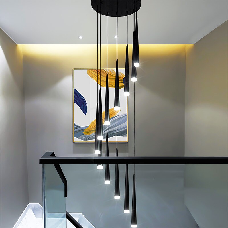 Staircase Chandelier Simple Modern Atmosphere Duplex Apartment Building Bedroom Nordic Restaurant Attic Rotating Long Chandelier