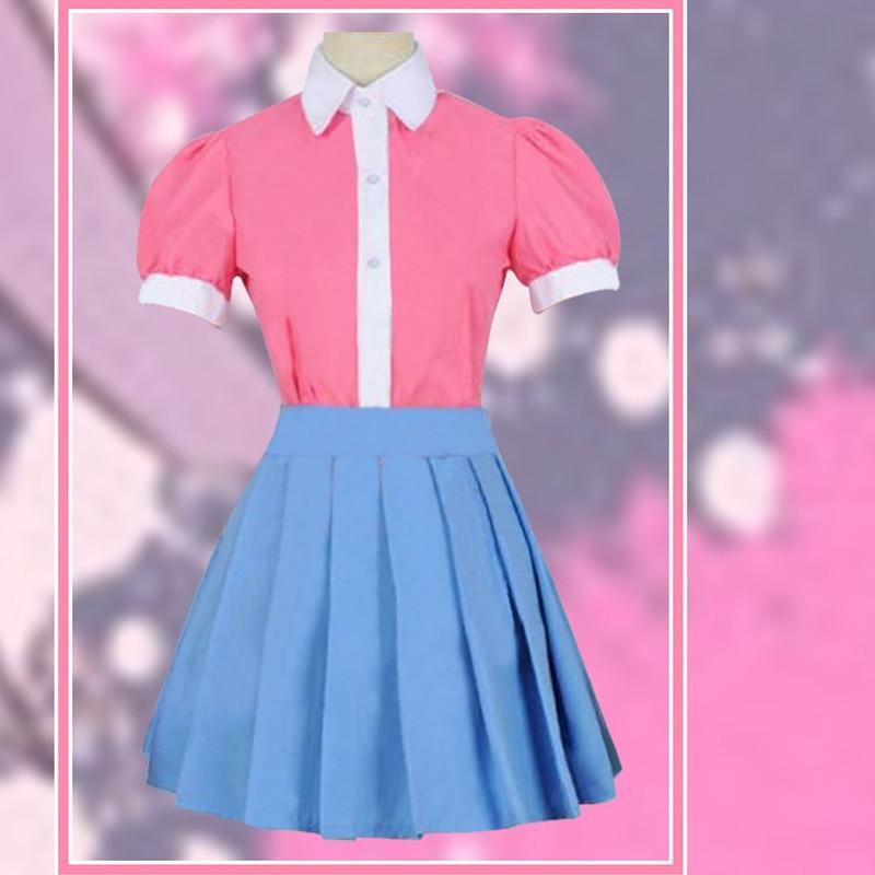 super danganronpa 2 cosplay mikan tsumiki costume dangan ronpa suit wig pink top skirt pinafore woman dress princess girls shoes