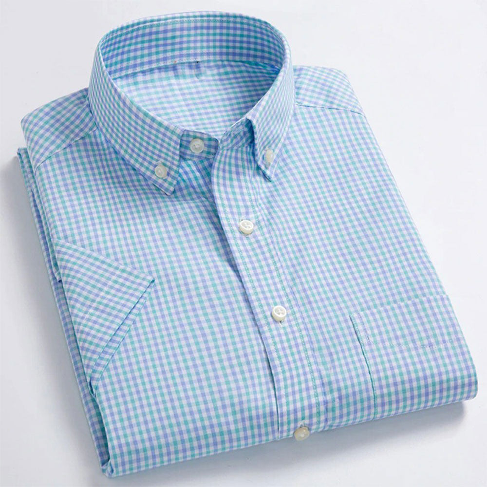 High Quality Men's Casual Shirts Design Plaid Men's Social Shirts 100% Cotton Short Sleeve Men's Dress Shirts