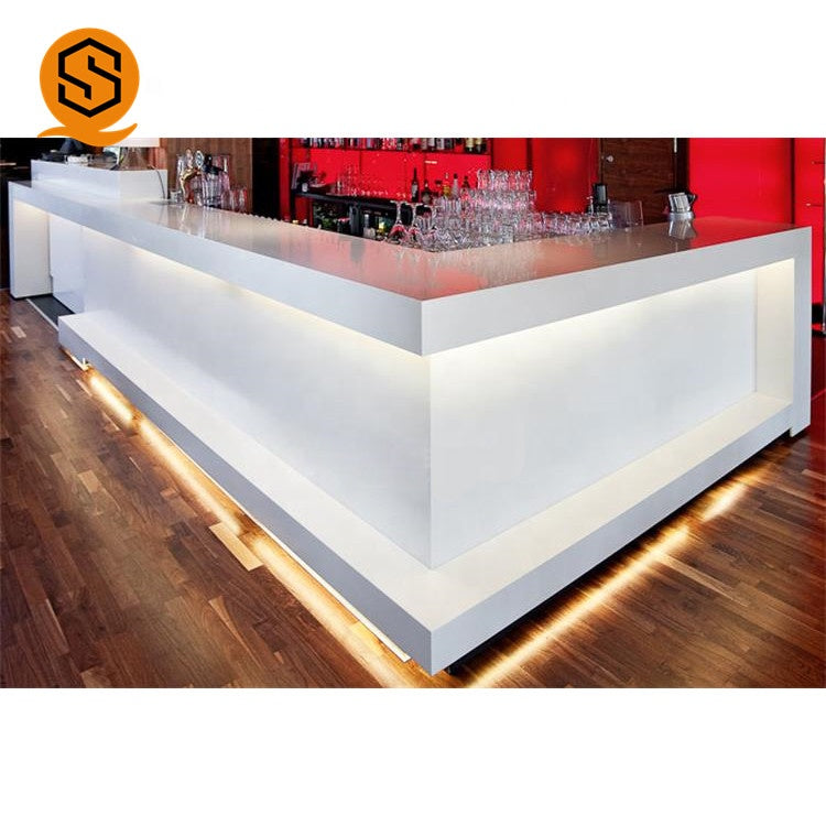 Custom made Acrylic solid surface night club hookah lounge furniture LED bar counter design