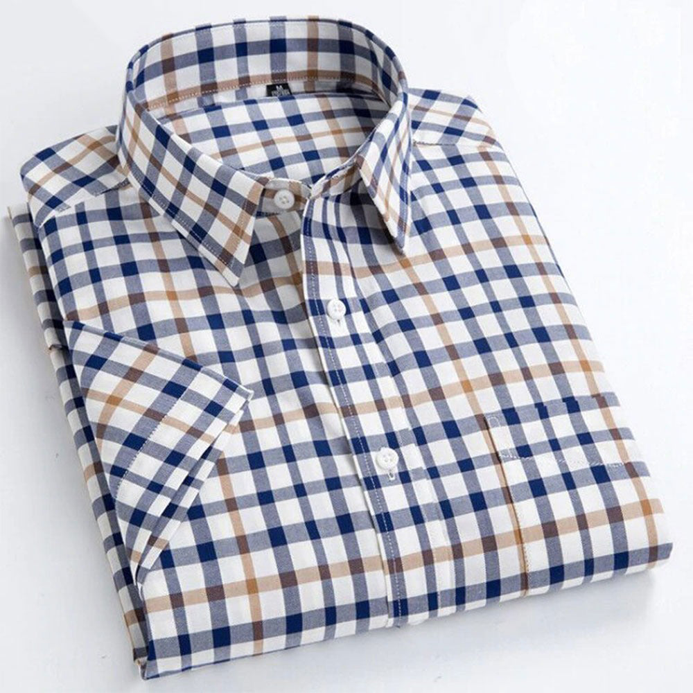 High Quality Men's Casual Shirts Design Plaid Men's Social Shirts 100% Cotton Short Sleeve Men's Dress Shirts