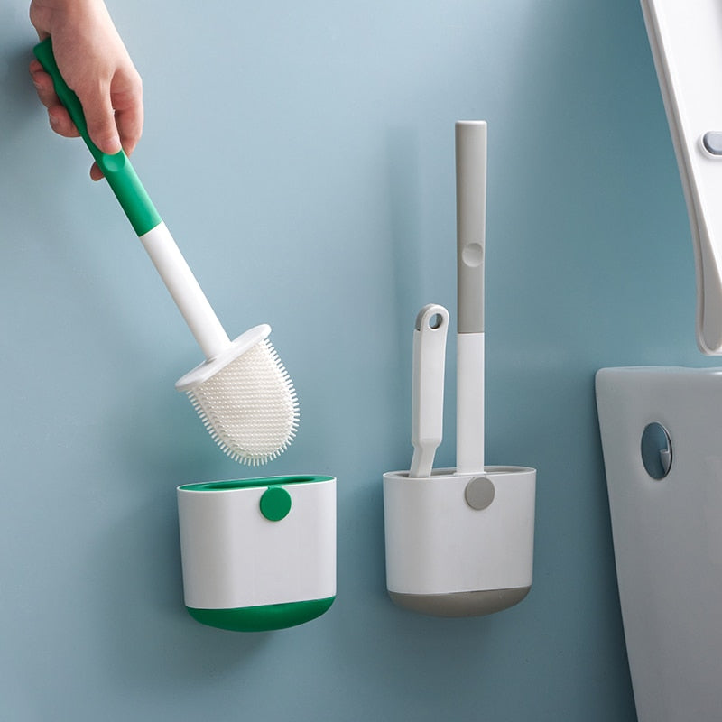 WIKHOSTAR Bathroom Toilet brush Set Wall Mounted Toilet Brush Long Handle No Dead Angle Soft Hair Toilet Cleaning Toilet Brush