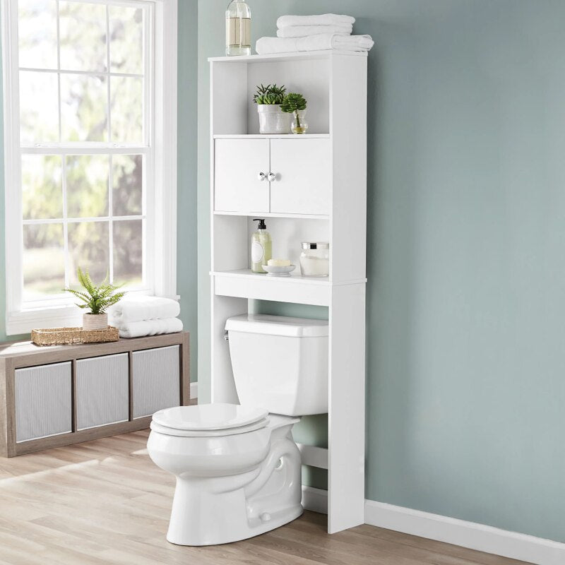 White 23 In. W Space Saver Bathroom Cabinet with 3 Fixed Shelves, Mainstays Over The Toilet Storage