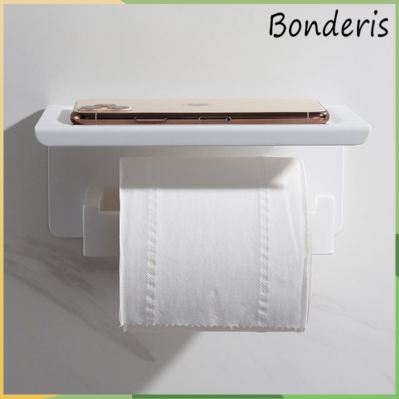 White Black Stainless Steel Toilet Paper Holder with Phone Shelf Bathroom Tissue Holder Toilet Paper Roll Holder Brushed Gold