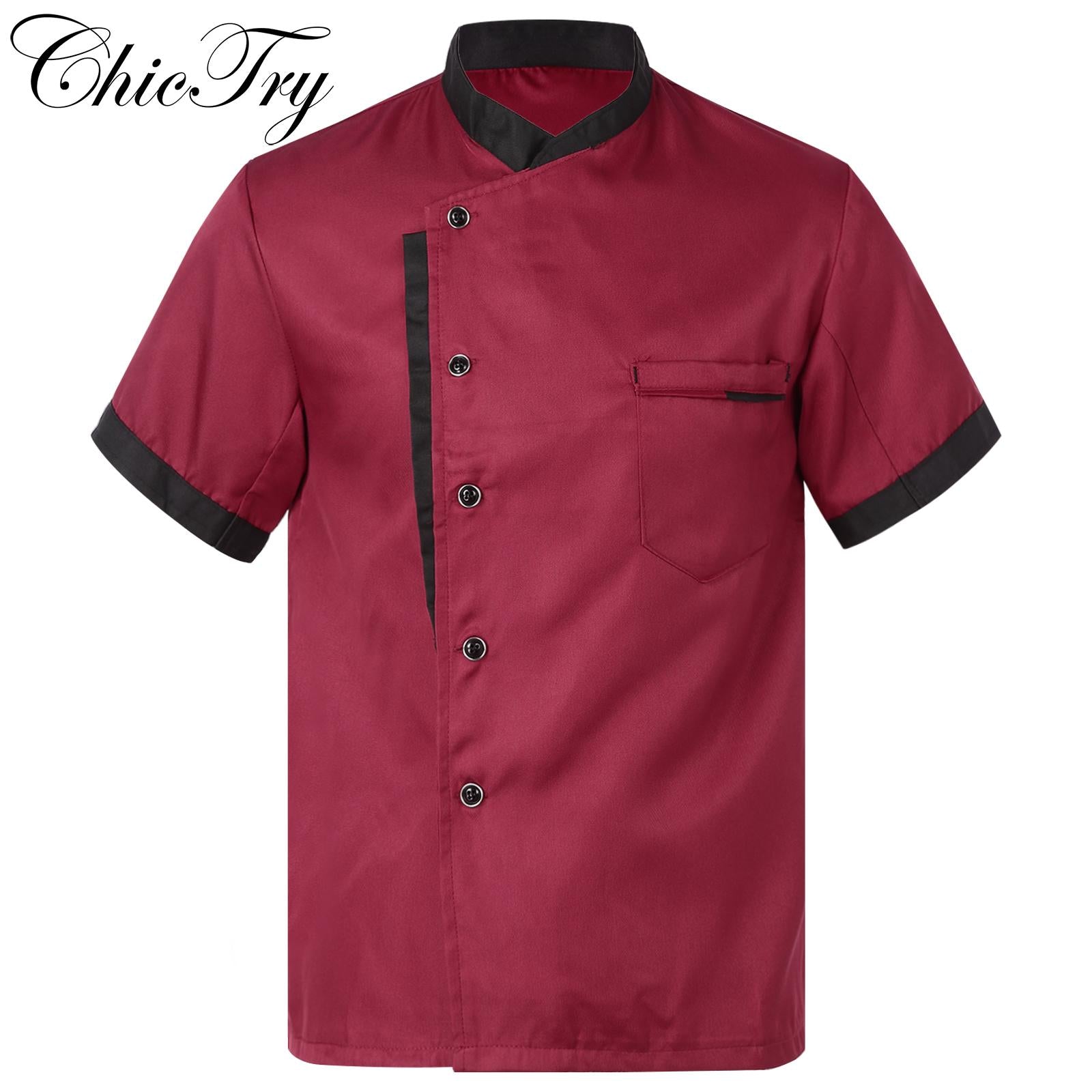 Womens Mens Chef Shirt Restaurant Kitchen Work Uniform Short Sleeve Cooking Coat Jacket Canteen Hotel Food Service Work Shirt