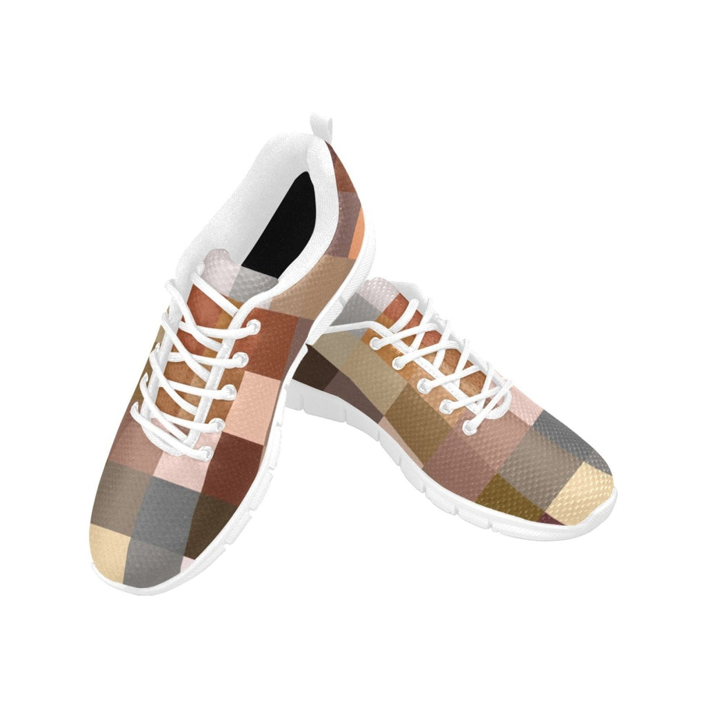 womens sneakers brown tone color block white bottom running shoes